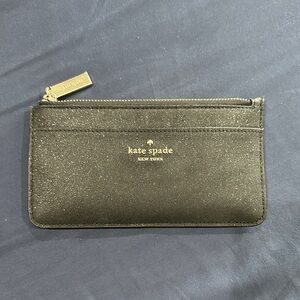 kate spade Black Glitter Zip Card Holder with Gold Accent